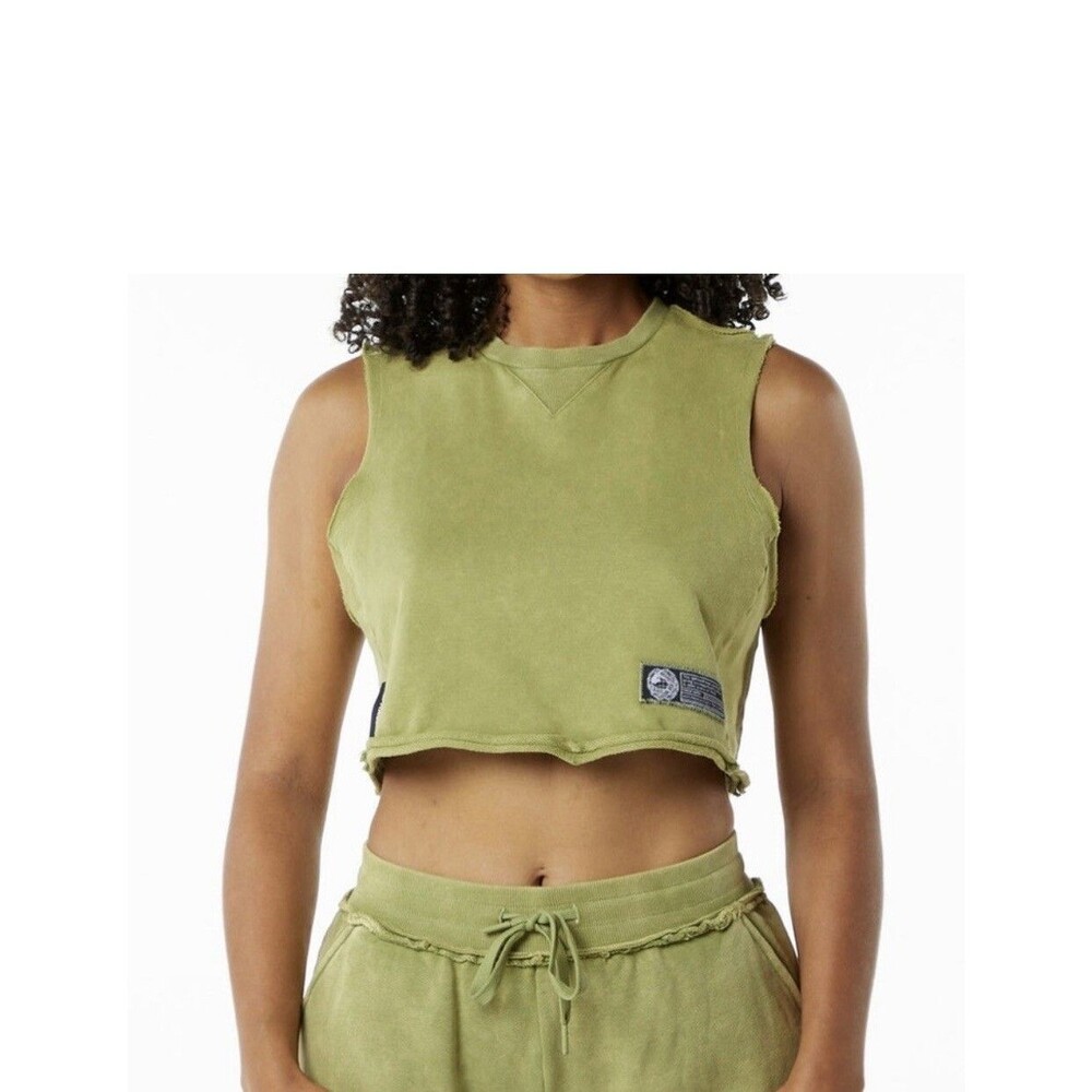 Alphalete Women’s Very Terry Crop top Cutoff - Jade Green , Size Medium